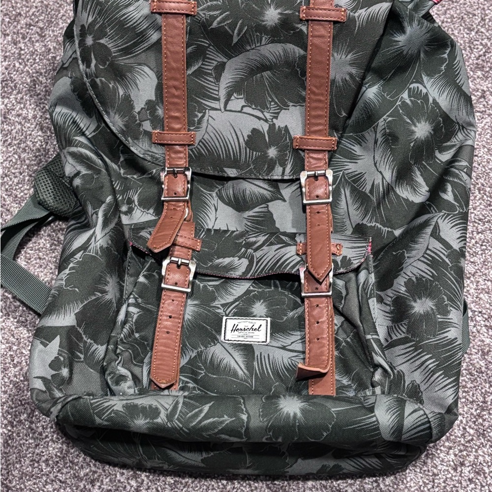 Herschel Supply Company Green and Brown Backpack with Roll-Top Closure